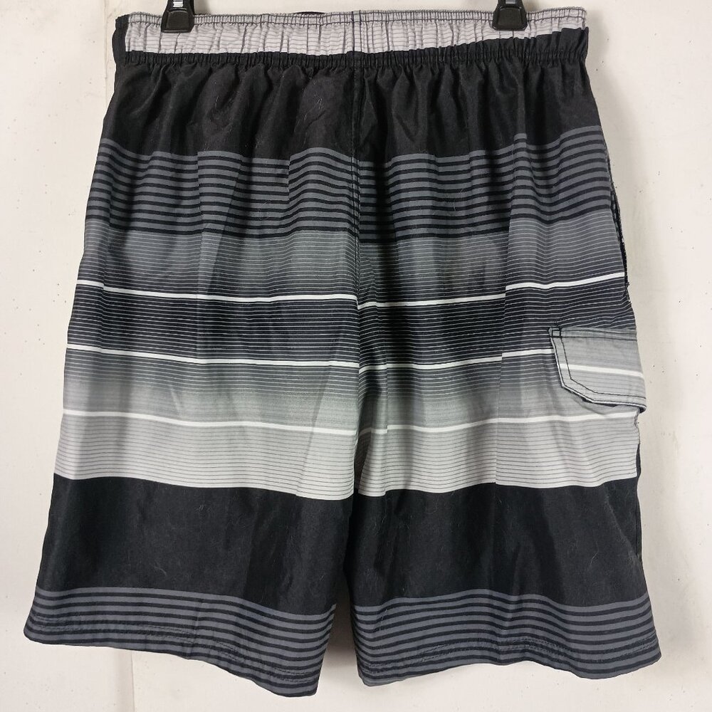 Kanu Surf Swim Trunks Mens L Black Gray Striped Summer Athleisure Beachwear - Picture 3 of 7
